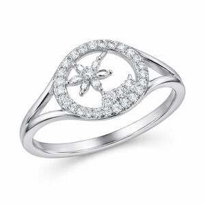 Elegant Silver Tone And CZ Ring, Size 5.5